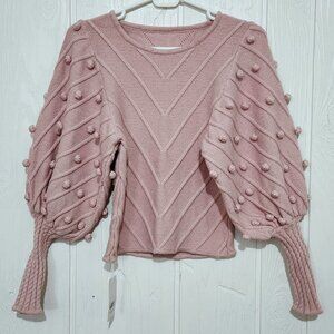 NWT Pink Pom Poms Puff Sleeve Cable Knit Pullover Sweater - Best Fits XS / S